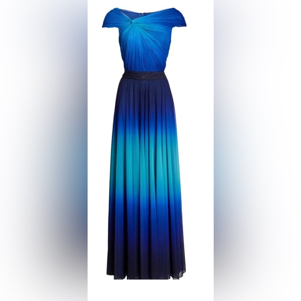 Tadashi Shoji Blue Ombre Jersey Twisted Shoulder Maxi Drese - Picture 5 of 5